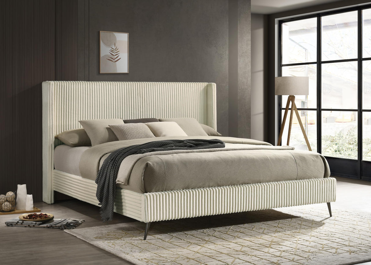 Mavela Wide Wale Corduroy Upholstery Panel King Bed, Cream