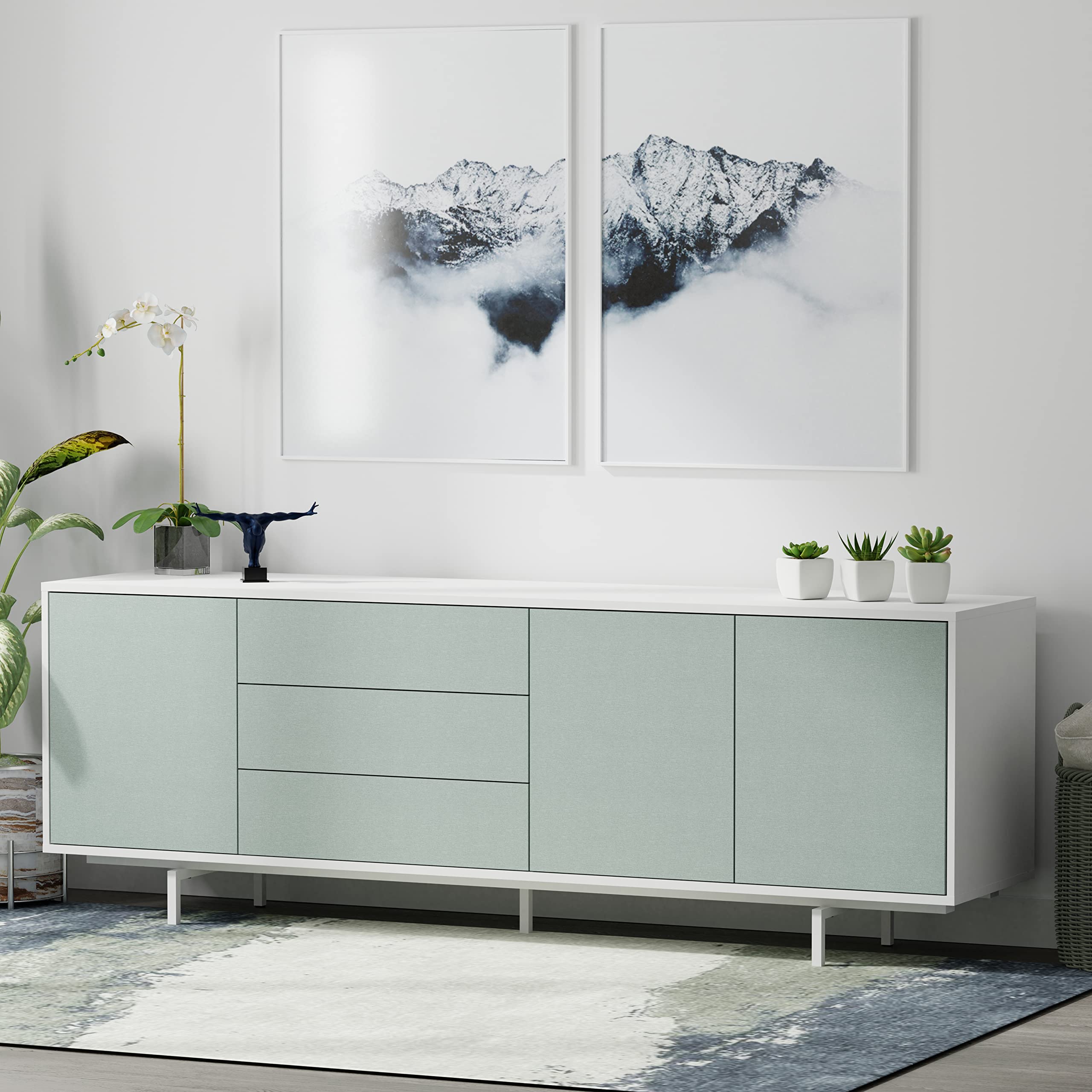 Atlas 78" x 28" Highboy Modern TV Stand Cabinet and Sideboard - White Frame
