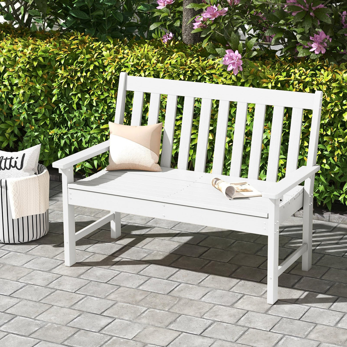 2-Person Outdoor Garden Park Bench, All-Weather HDPE Patio Loveseat Chair