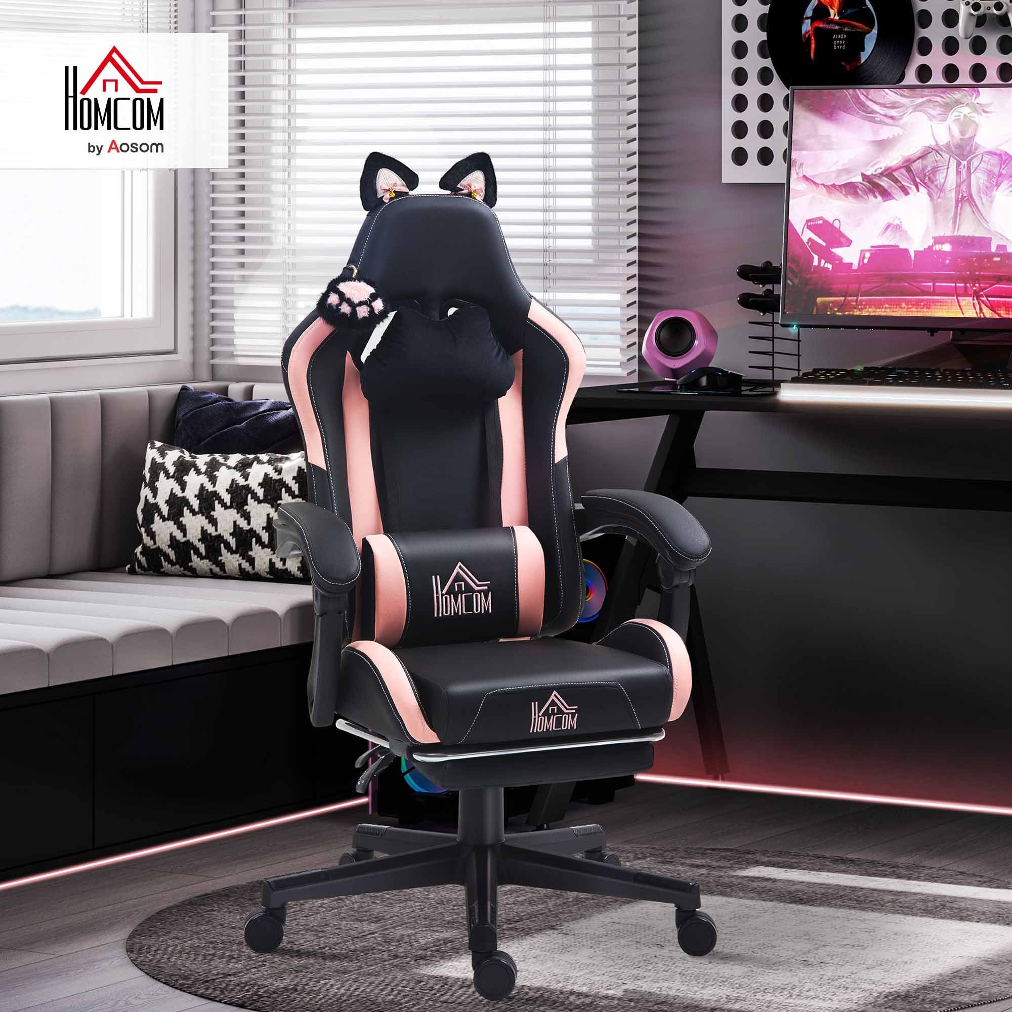 Racing Gaming Chair with Cat Ears - Reclining Computer Chair with Footrest
