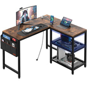L Shaped Computer Desk 49 Inch Writing Study Corner Gaming Table with Storage Shelves and Side Bag, for Home Office Workstation