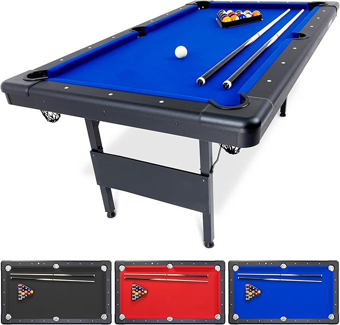 Full Size 8 ft x 4.2 ft Billiards Game Table - Foldable Design, Includes Full Set of Pool Balls