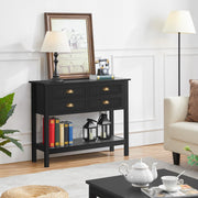 Console Table with 4 Drawers, Sofa Side Table with Bottom Open Storage Shelf,