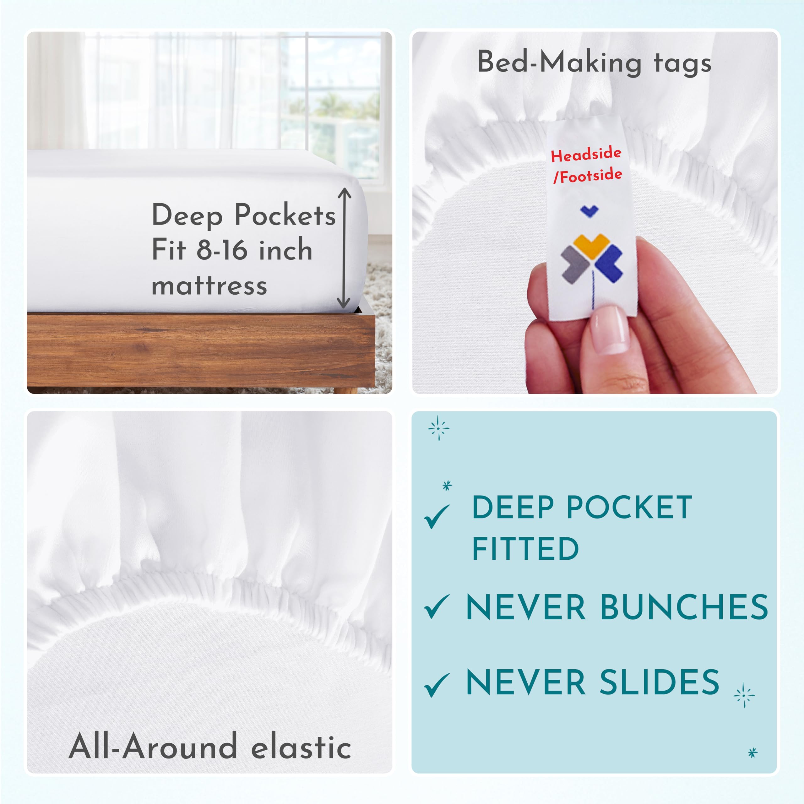 California Design Den 4 Piece Full Size Sheet Set - 100% Cotton 500 Thread Count, Cooling Deep Pocket Bed Sheets with Fitted Elastic Sheet, Extra Soft Luxury Hotel Quality - Pure White