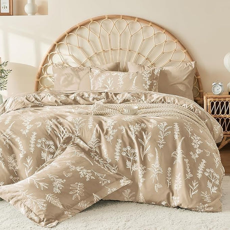 Terracotta Bed in a Bag Queen 7 Pieces, Queen Comforter Set Reversible Botanical Flowers Design,