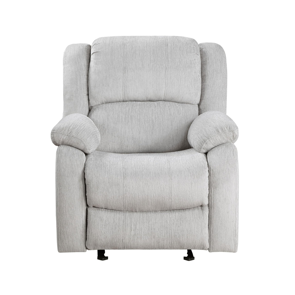 38 Inch Manual Glider Recliner Chair, Solid Wood, Light Gray Chenille