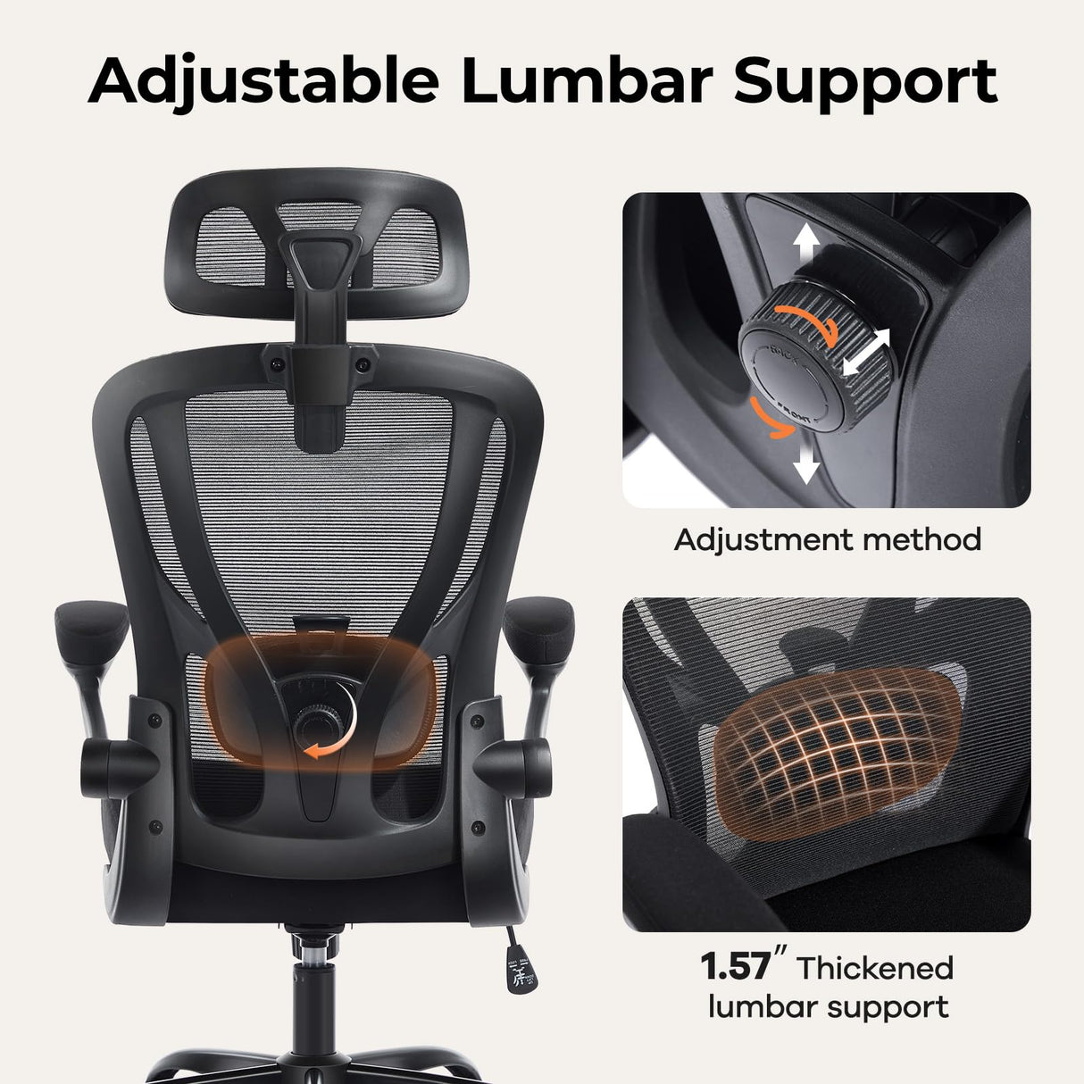 Ergonomic Office Chair with Lumbar Support and Adjustable Headrest