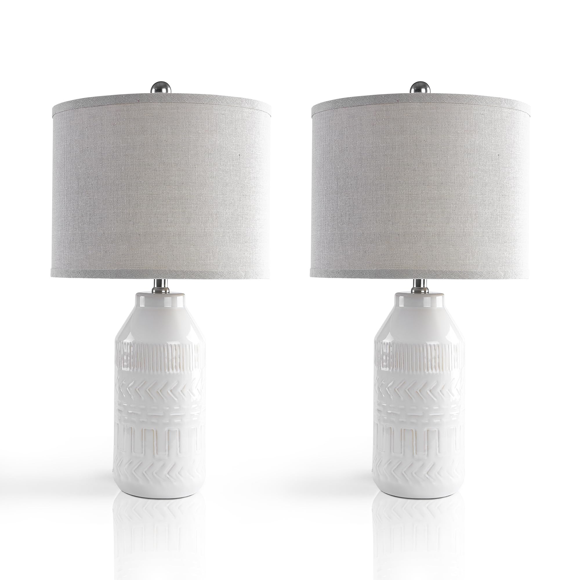 24" Set of 2 White Table Lamp for Living Room, 3 Way Dimmable Ceramic Bedside Lamp