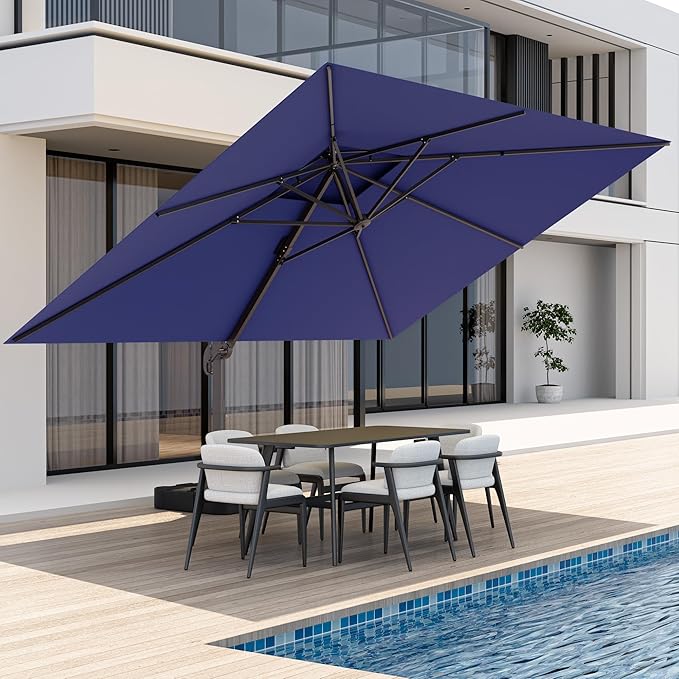 10x13 FT Patio Umbrella, Large Cantilever Rectangular Double Top Heavy Duty Offset Umbrellas