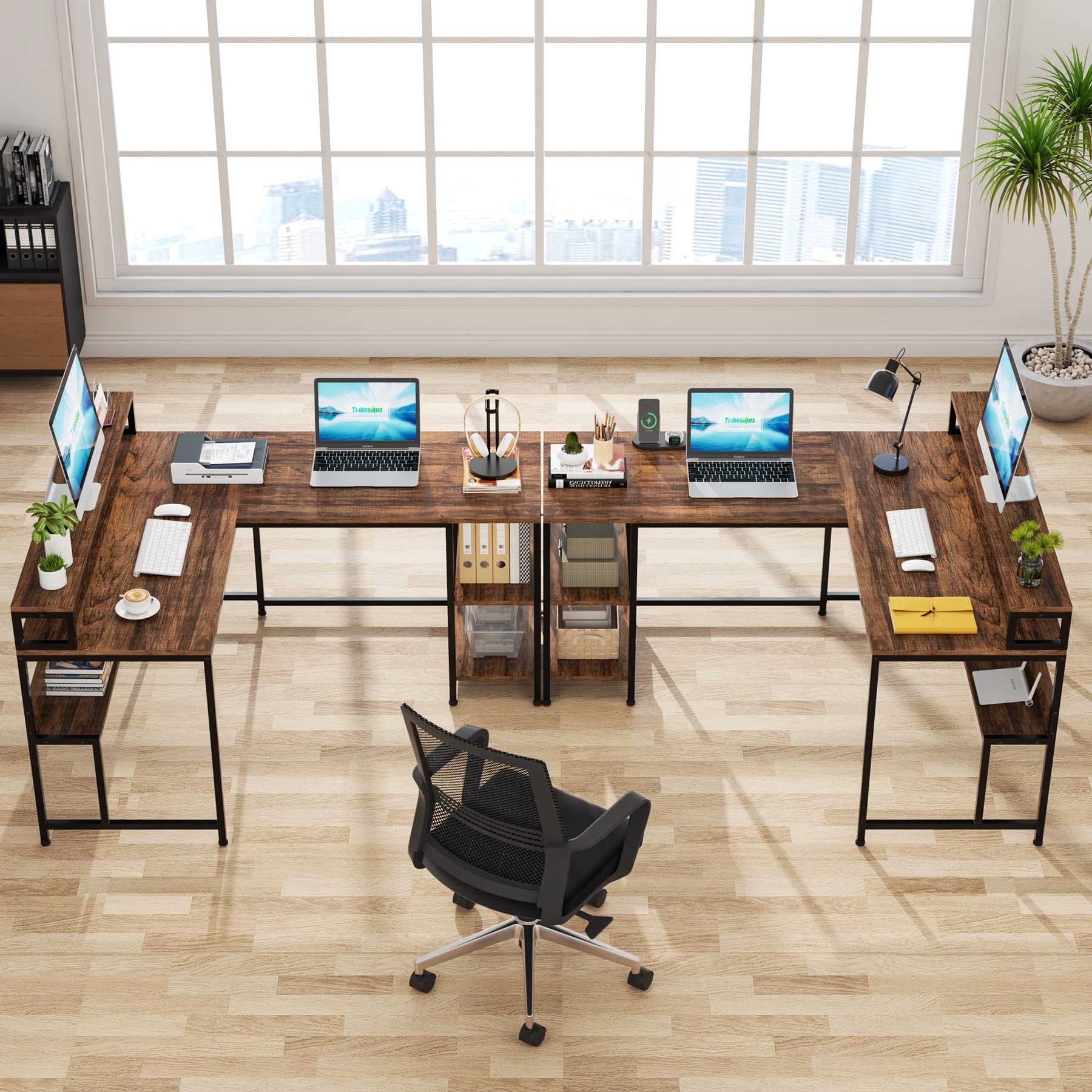 L Shaped Desk with Shelves, 59" Home Office Desk, Reversible Corner Computer Desk