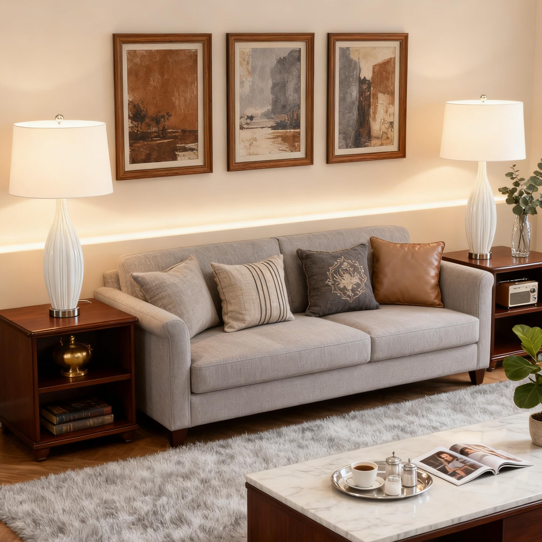 31" Ceramic Table Lamps Set of 2 - White Bedside Nightstand Lamps