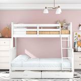 MERITLINE Bunk Bed Twin Over Full Wood Bunk Beds Frame with Storage Drawers, White