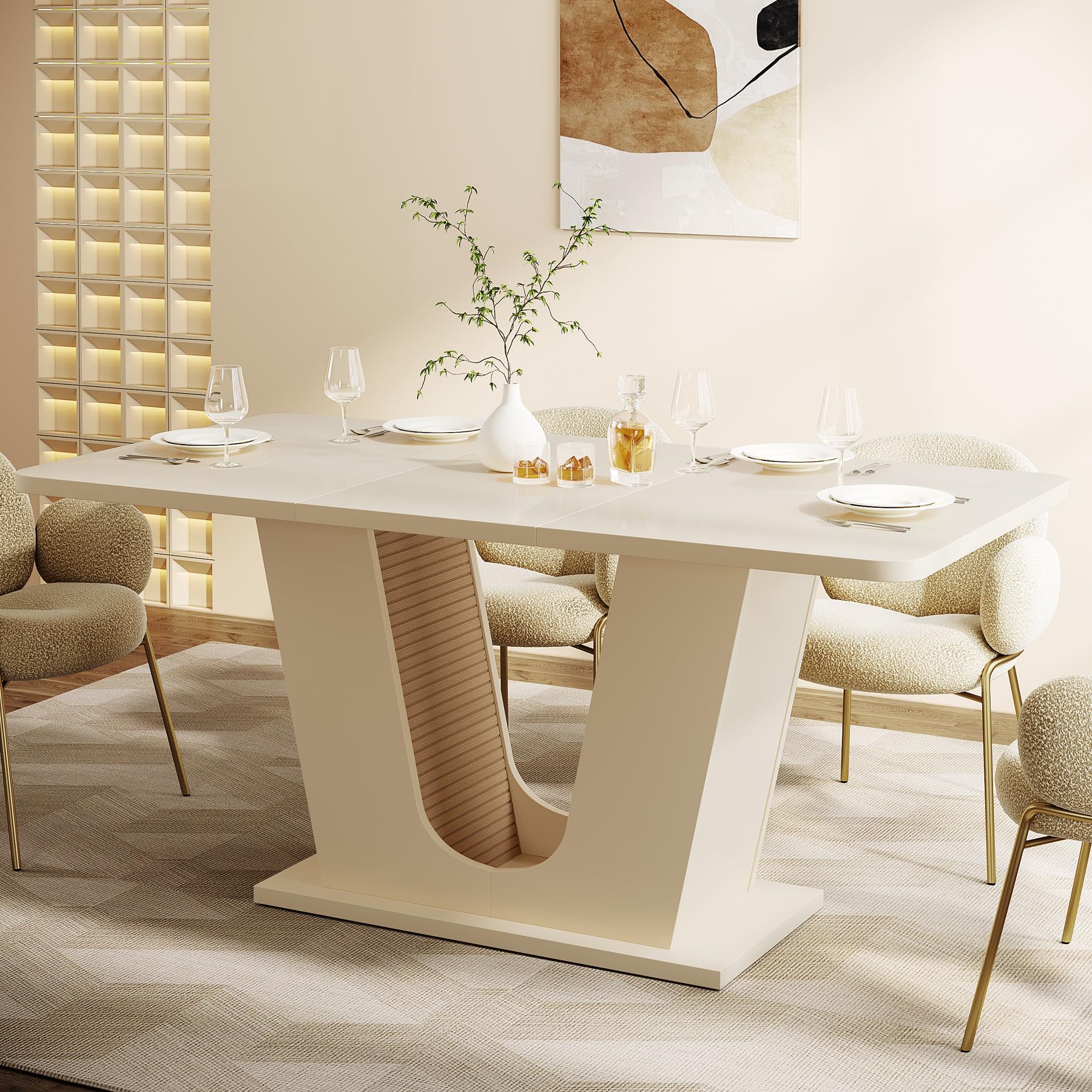55-Inch Modern Rectangular Dining Table for 4-6 - Cream White