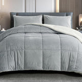 Queen Comforter Set Micromink Sherpa Comforter 3 Piece Ultra Soft Plush Down Alternative Bedding