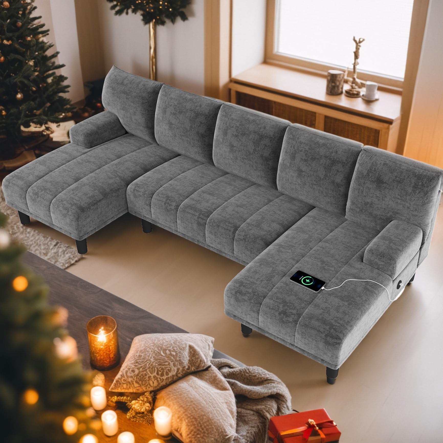 Sectional Couches for Living Room, U Shaped Sofa Chenille Modular Sectional Sofa
