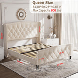 Queen Bed Frame Velvet Upholstered Platform Bed with Wing Side Headboard, Wooden