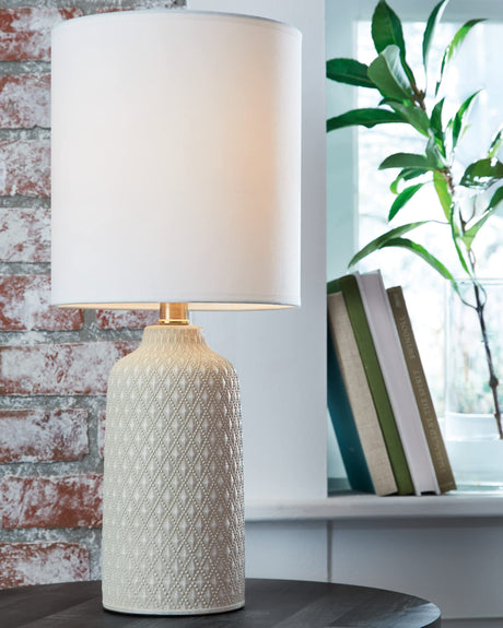 Textured Diamond Pattern Ceramic Table Lamp, Gray