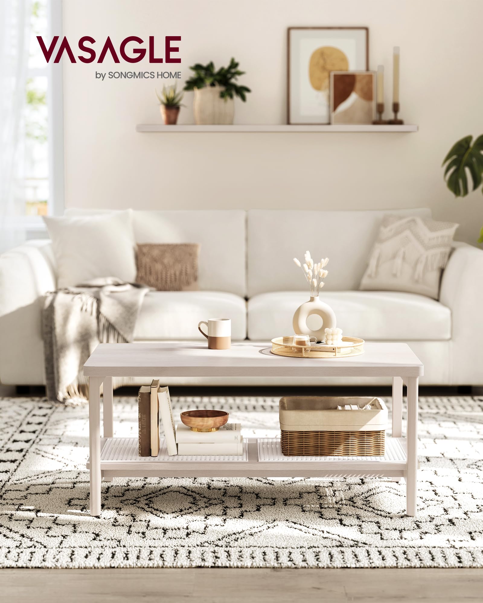 2-Tier Coffee Table for Living Room, Living Room Table Rectangular Center Table