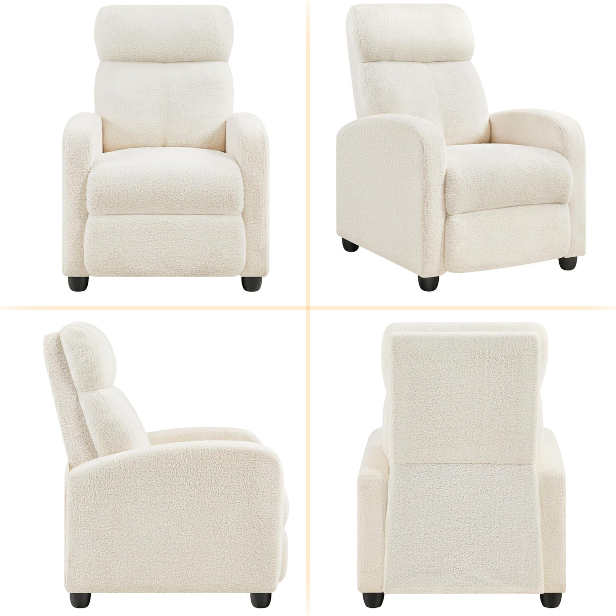 Fabric Recliner Sofa Push Back Recliner Chair Adjustable Modern Single Reclining Chair Upholstered Sofa with Pocket Spring Living Room Bedroom Home Theater Ivory