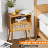 Rattan Nightstand Bedside Tables, Modern Wood Side Table Small End Table