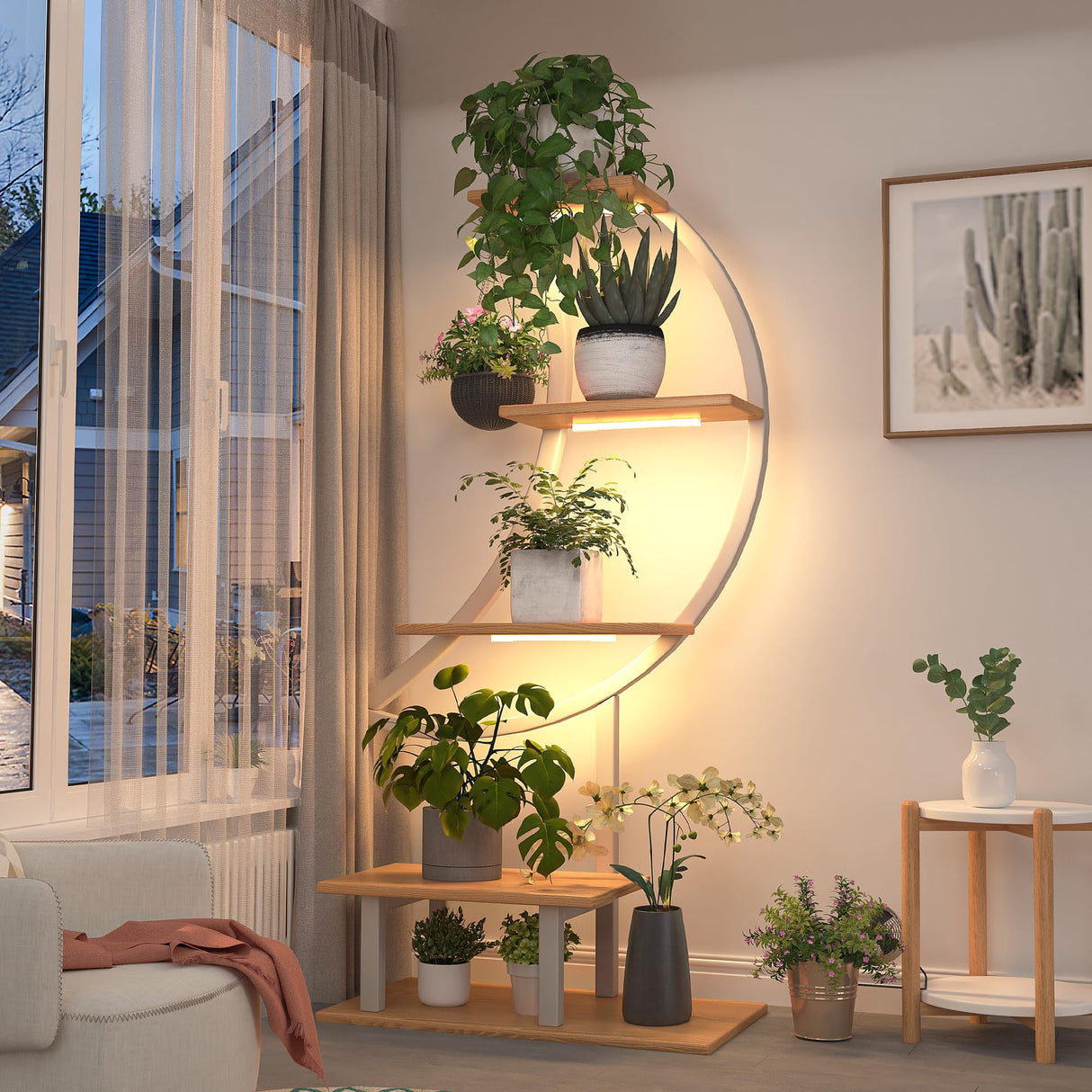 LunaGlow Corner Plant Stand - Tall 5-Tier Indoor Shelf with Grow Lights