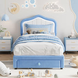 GAOMON Upholstered Twin-XL Size Bed Frame with Smart Led Headboard, Velvet Platform Bed Frame with Storage Drawer for Kids, Wooden Slats Support, No Box Spring Needed, Easy Assembly, Blue