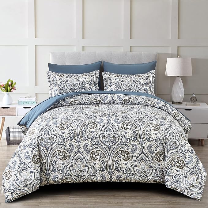 Boho Comforter Set King, 7 Pieces Bed in a Bag Comforter Boho Paisley Pattern Bedding