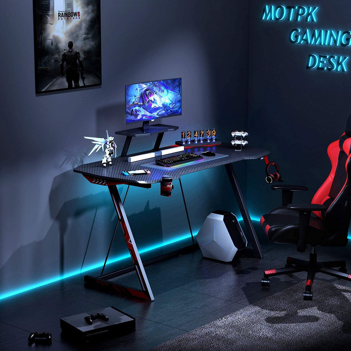 47 inch Boys Gaming Desk Z-Shaped Sturdy Kids Computer Desk, Gaming Table