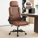 Executive Leather Office Chair, Comfy Desk Chair with Adjustable Headrest & Flip-up