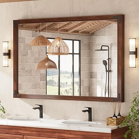 55 x 36 Inch Black Wood Framed Mirror for Bathroom Wall, Farmhouse