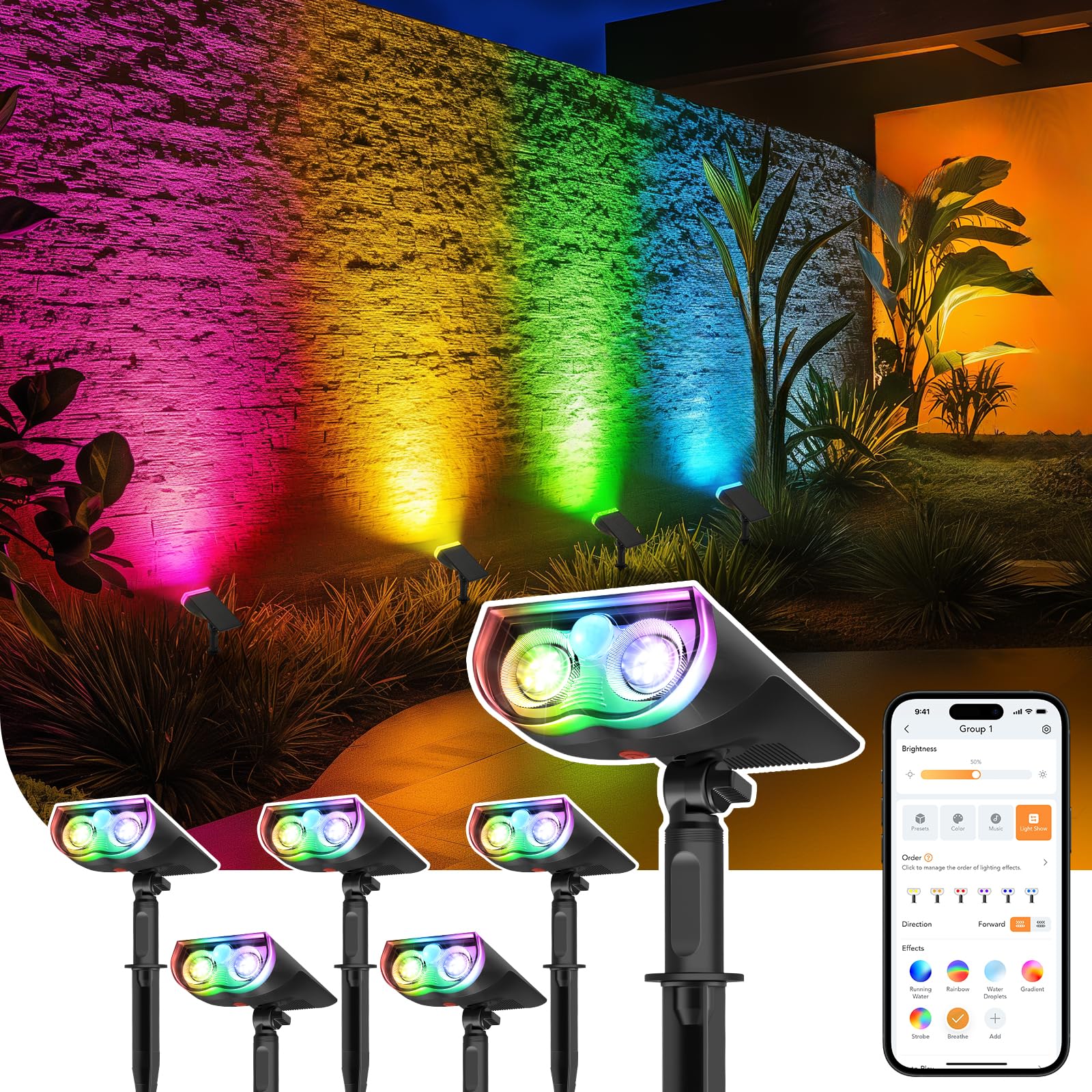 Smart Solar Lights Outdoor SL5 with Motion Sensor, APP Control Color Changing Solar