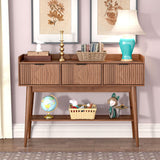 Narrow Console Table Entryway Sofa Table with 3 Drawers Fluted Console Table