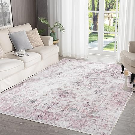 Washable Rug Vintage Area Rugs, 8'x 10' Living Room Rug with Non Slip