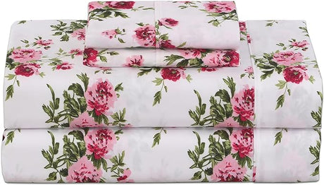 Queen Sheet Set - 4 PC Printed Bedding Sheets & Pillowcases - Hotel Luxury,