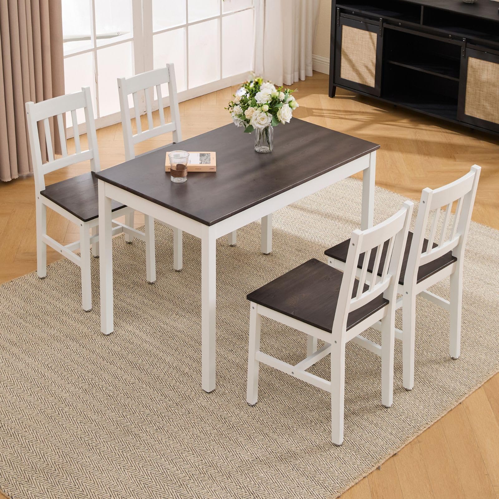 Table Set for 4, 5 - Piece Kitchen Table Set 42.5 Inch Rectangular Dining Table with Chairs