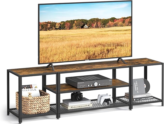 TV Stand for TVs up to 75 Inches, 3-Tier Entertainment Center, Industrial TV Console Table