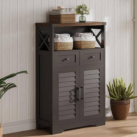 Farmhouse Storage Cabinet, Bathroom Floor Cabinet with Doors and Drawers