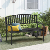 On Shine 50'' Outdoor Bench Weatherproof, Cast Iron All Metal Frame Garden Bench
