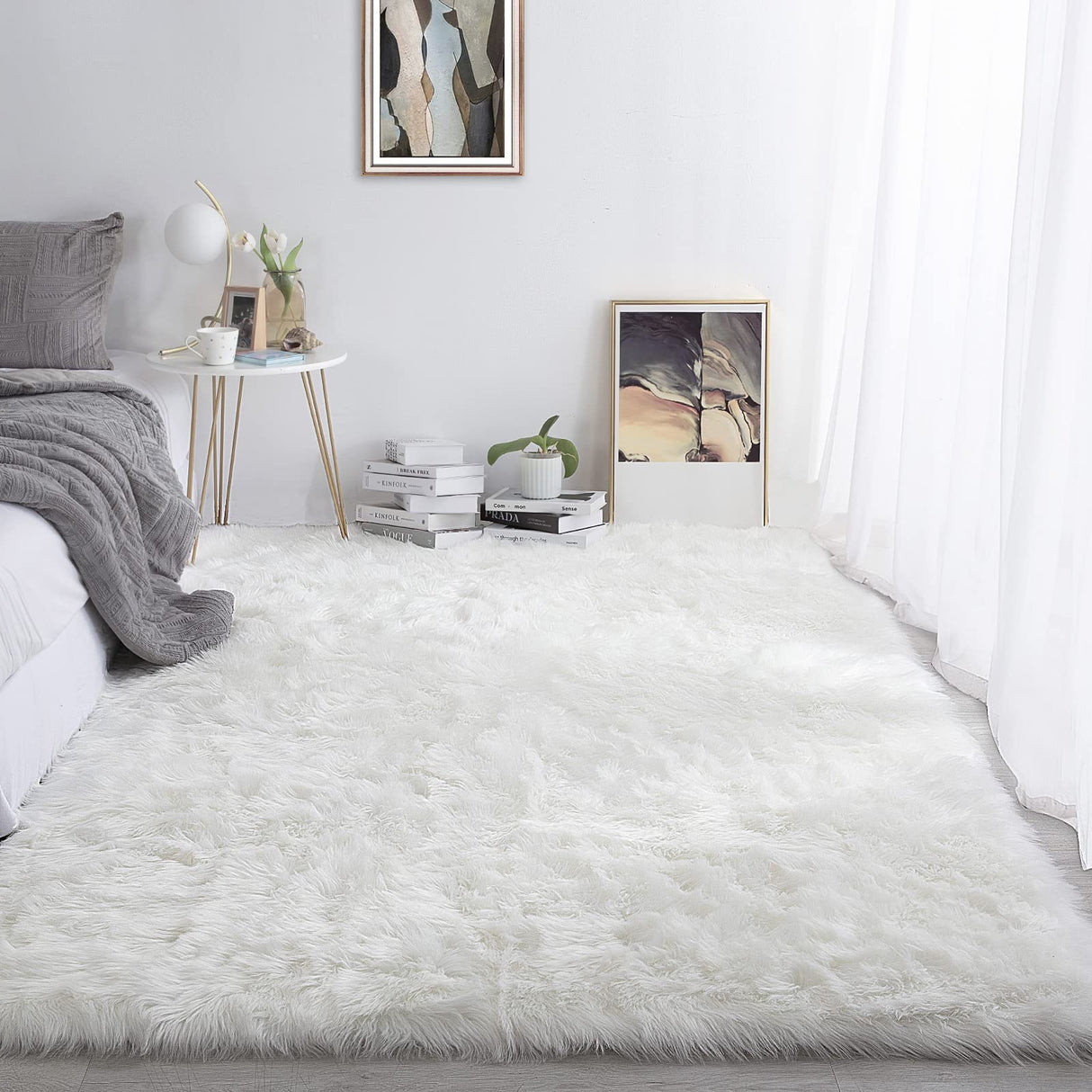 10x10 Oversized Faux Fur Area Rug - Super Soft White Shag Carpet