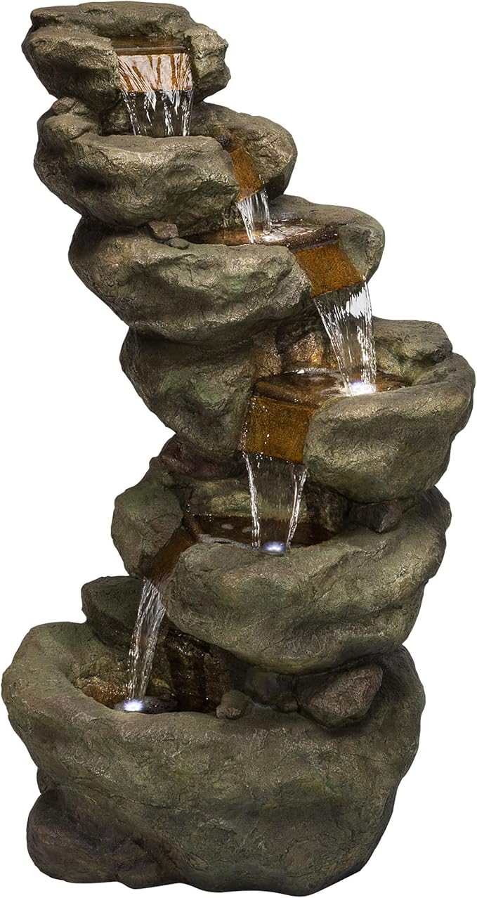 TZL132 Outdoor Floor 5-Tier Log Fountain with LED Lights