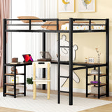 Full Size Loft Bed with L Shaped Desk,Metal Frame Loft Bed Full with Storage Shelves