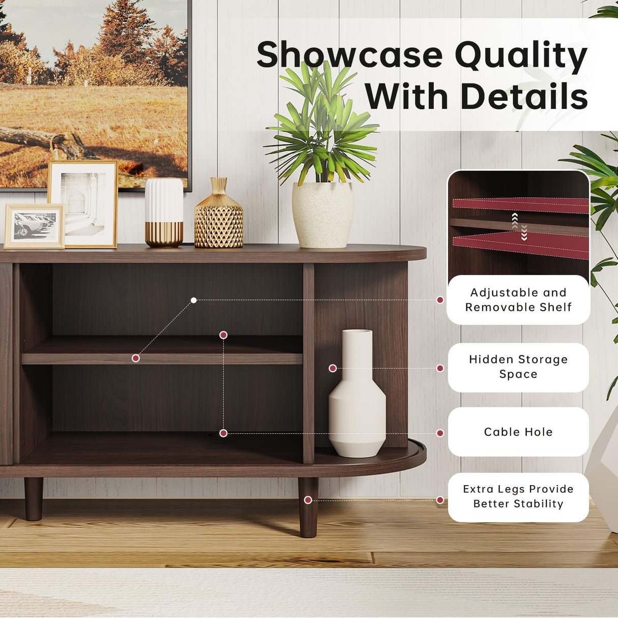 70" Mid-Century Modern TV Stand with Sliding Doors