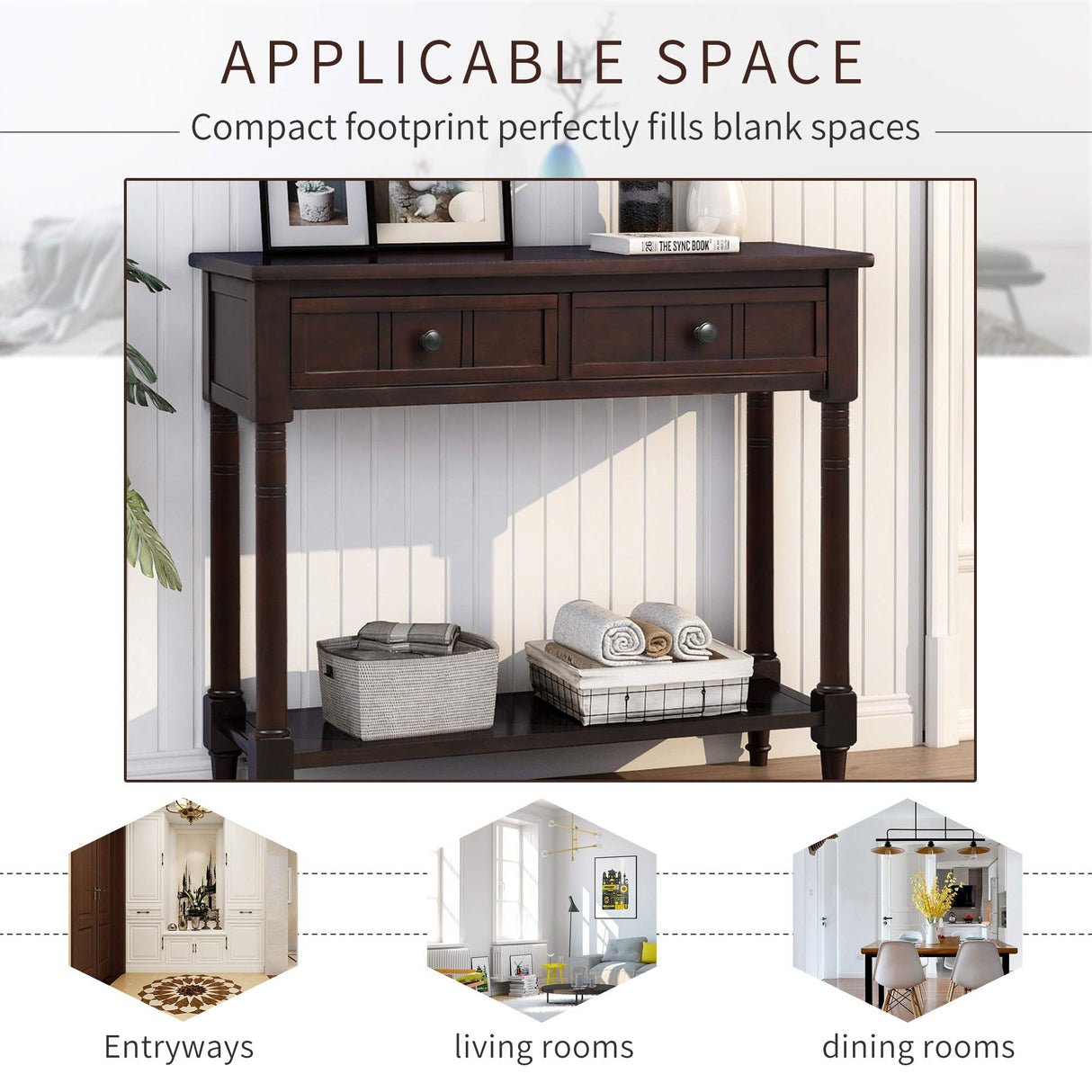 Wood Console Sofa Table with Drawer and Bottom Shelf, WeYoung Daisy Series Entryway