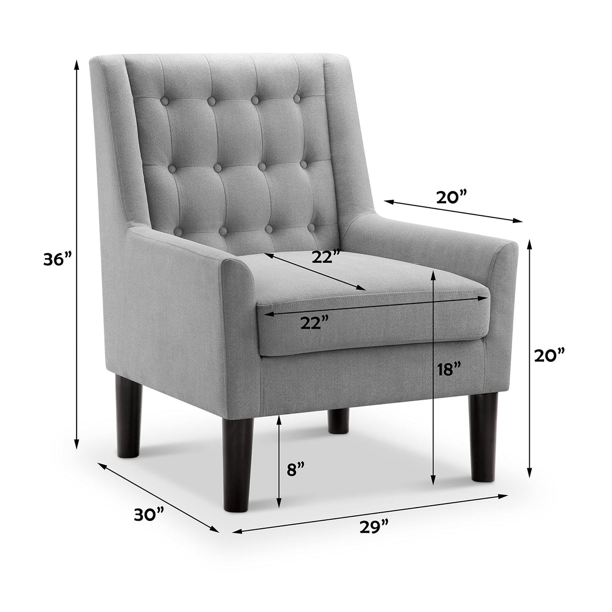 Rosevera Accent Chair - Button Tufted Armchair for Living Room, Bedroom, Reading - Mid-Century Modern Lounge Chair Set - Natural Gray