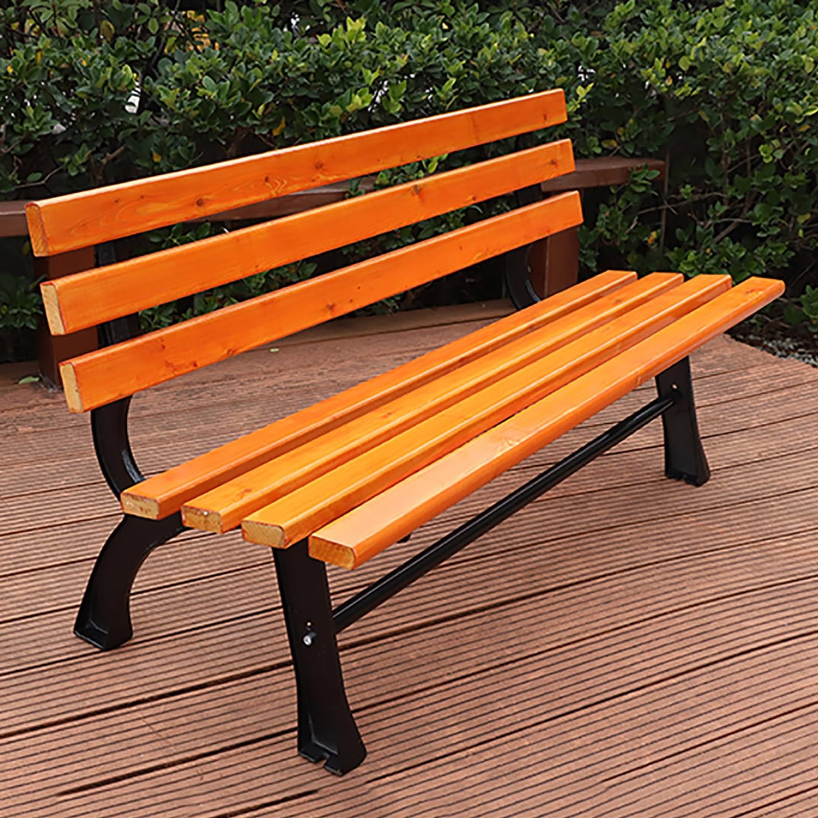 Park Bench Garden Bench, Patio Furniture Bench with Antiseptic Wood and Cast Aluminum