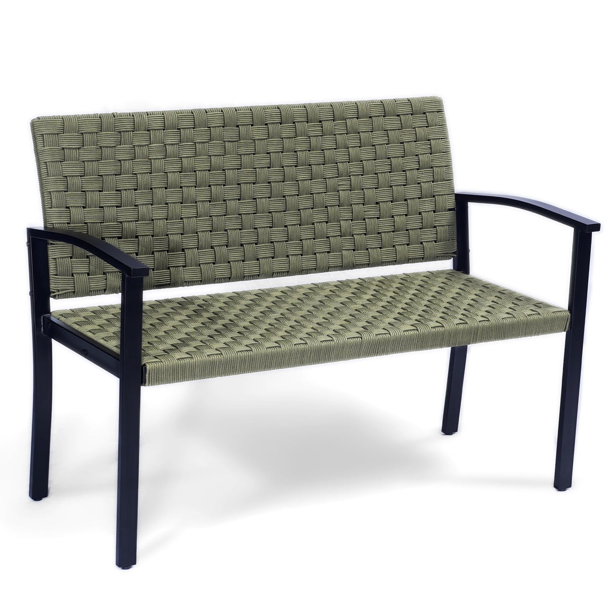 Outdoor Bench with High Back and Arms, Wood Bench Outdoor