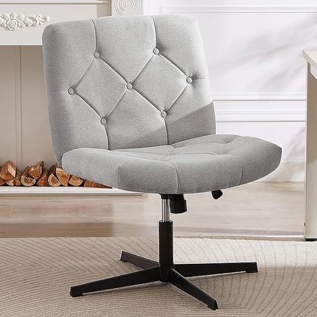 Criss Cross Armless Office Desk Chair No Wheels, Comfy Wide Fabric Padded