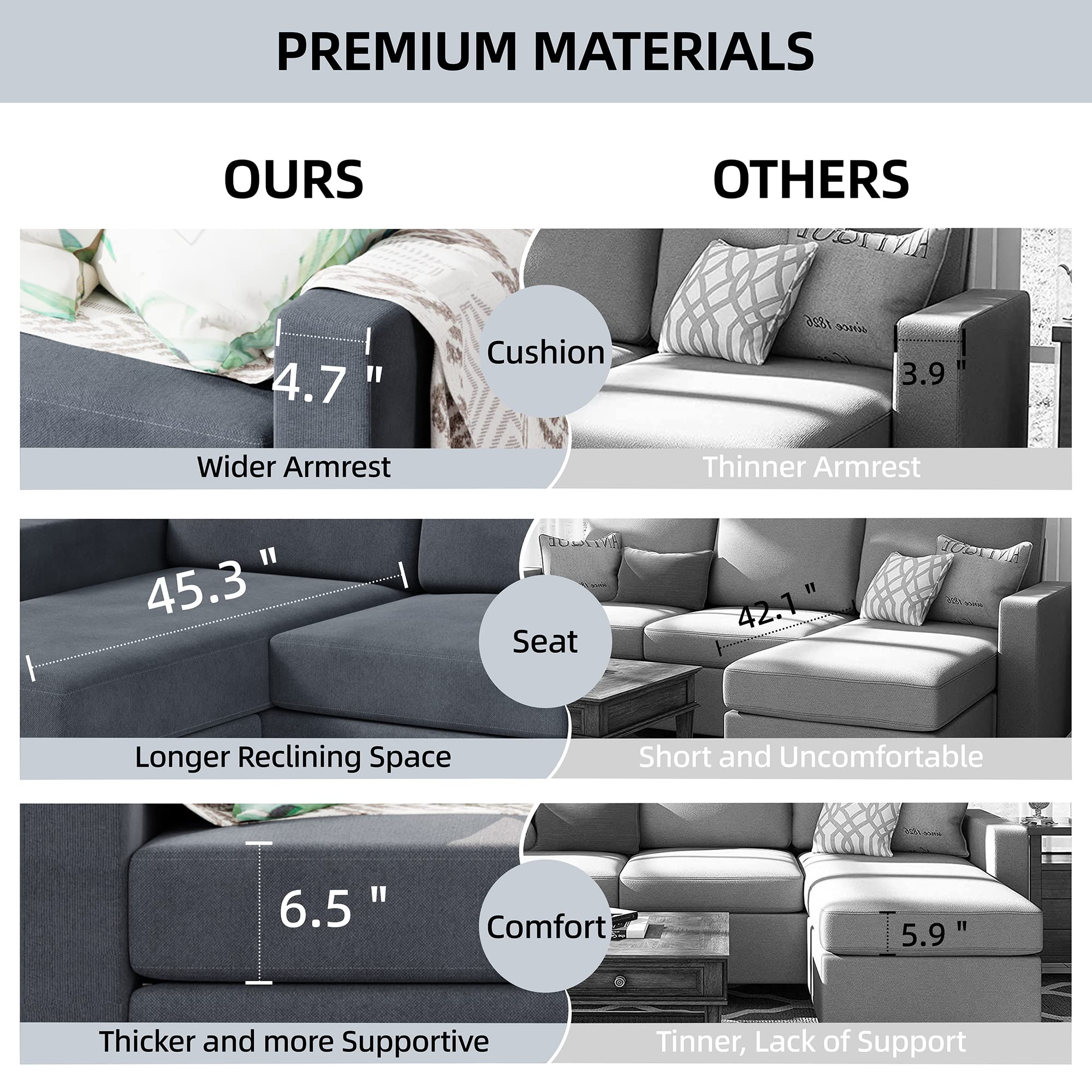 79 Inch Convertible Sectional Sofa Couch, Modern Linen Fabric L-Shaped
