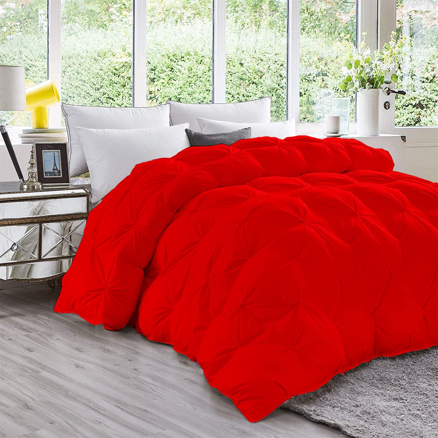 Solid Premium Quality 1000-TC Pinch Pleated Down Comforter- Eastern King Size