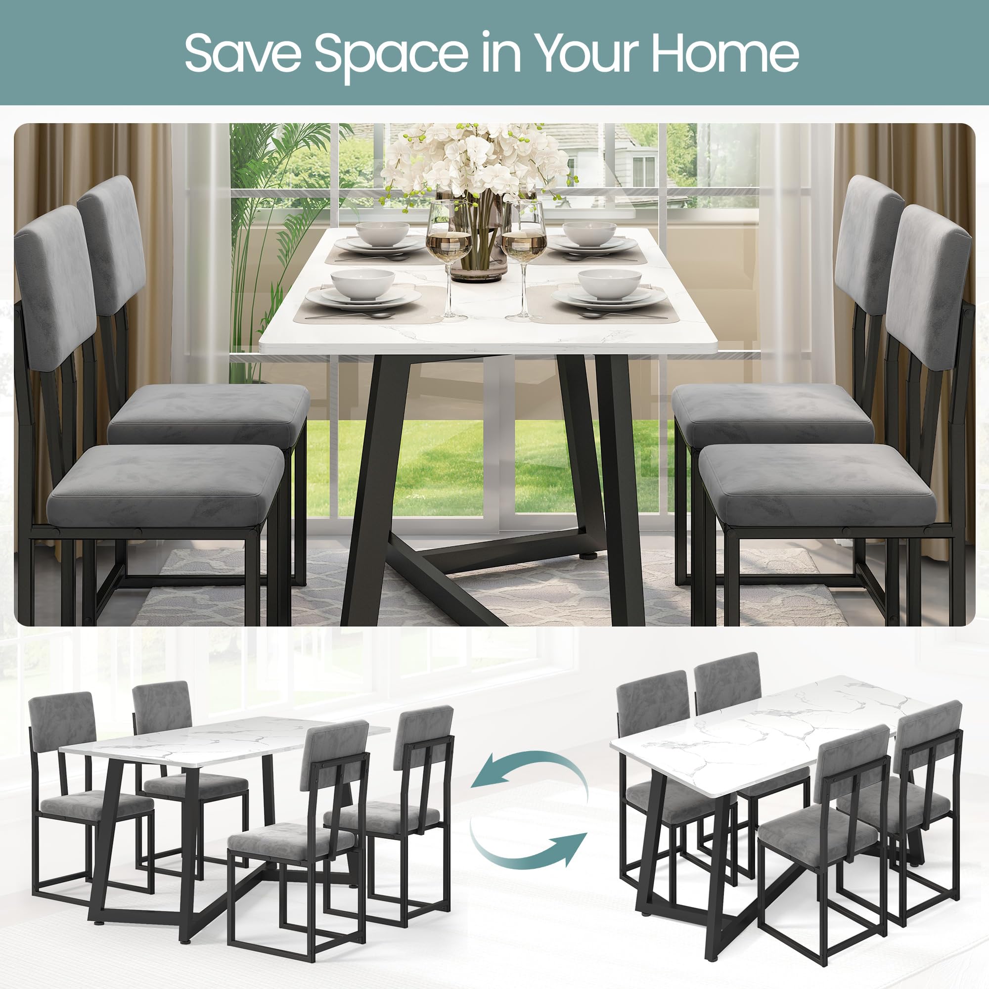 5-Piece Faux Marble Dining Set with Velvet Upholstered Chairs